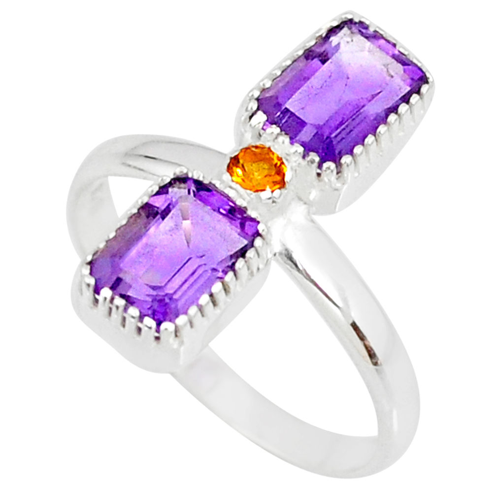 3.36cts natural purple amethyst citrine 925 sterling silver ring size 8 r77243