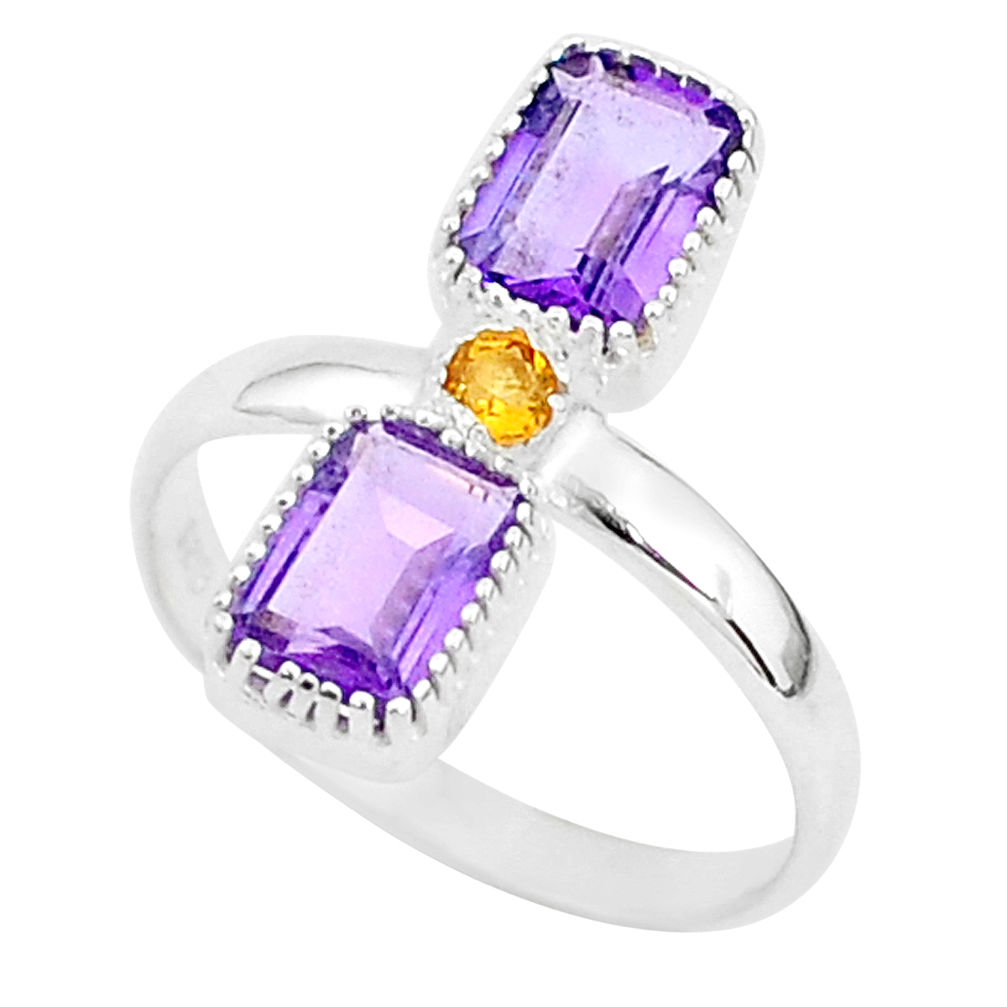 2.96cts natural purple amethyst citrine 925 sterling silver ring size 7.5 t5600