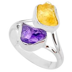 9.33cts natural purple amethyst citrine raw 925 silver ring size 9 t37819