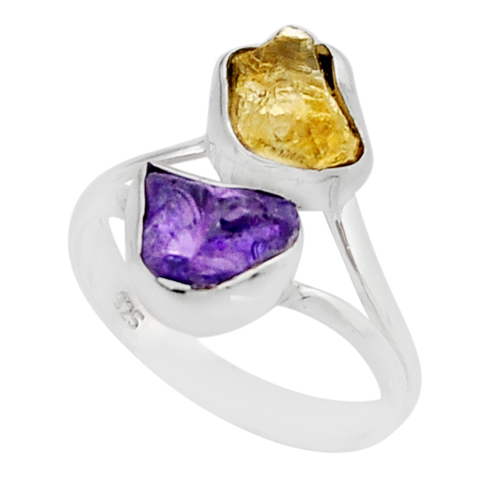 6.82cts natural purple amethyst citrine rough 925 silver ring size 8.5 y53318