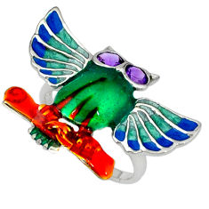 Natural purple amethyst enamel 925 silver owl ring jewelry size 9 c16860