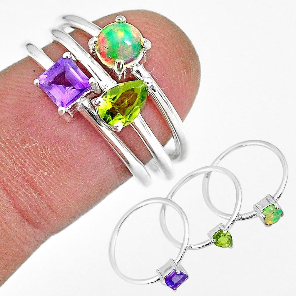 3.41cts natural purple amethyst ethiopian opal silver 3 rings size 6.5 r92460