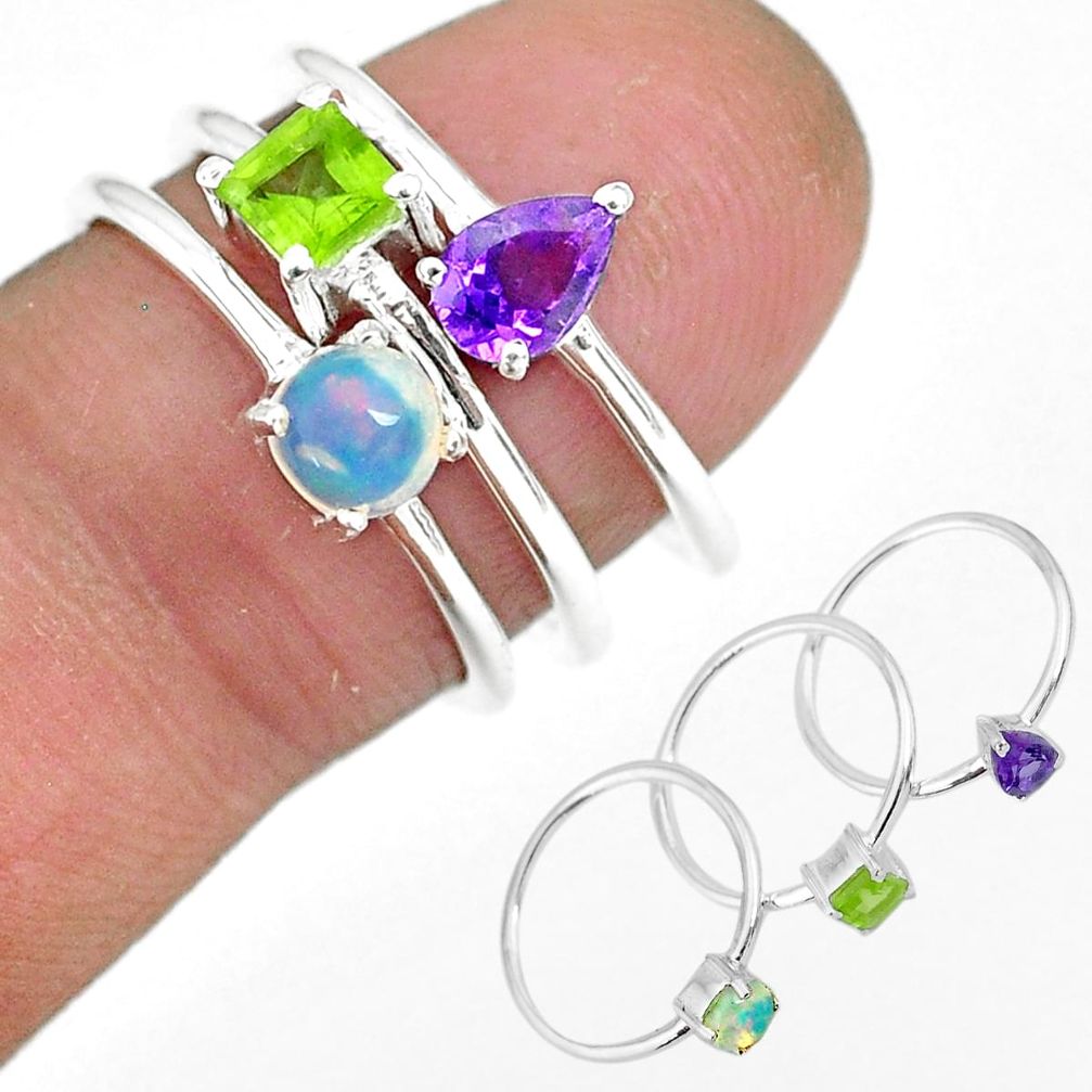 2.81cts natural purple amethyst ethiopian opal silver 3 rings size 6.5 r92480