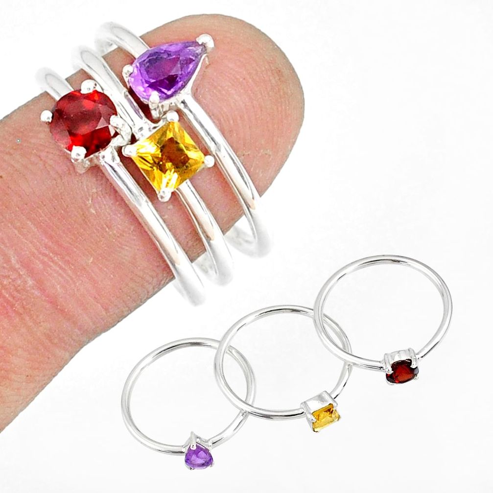 2.97cts natural purple amethyst garnet 925 silver stackable ring size 8 r79884