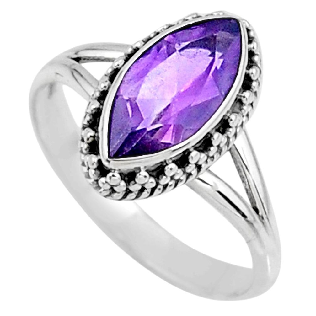 2.61cts natural purple amethyst marquise silver solitaire ring size 7.5 r57401