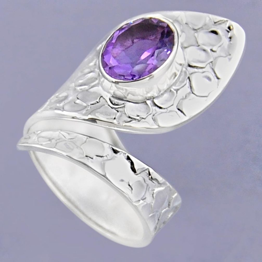 4.46cts natural purple amethyst oval 925 silver adjustable ring size 7.5 r54882