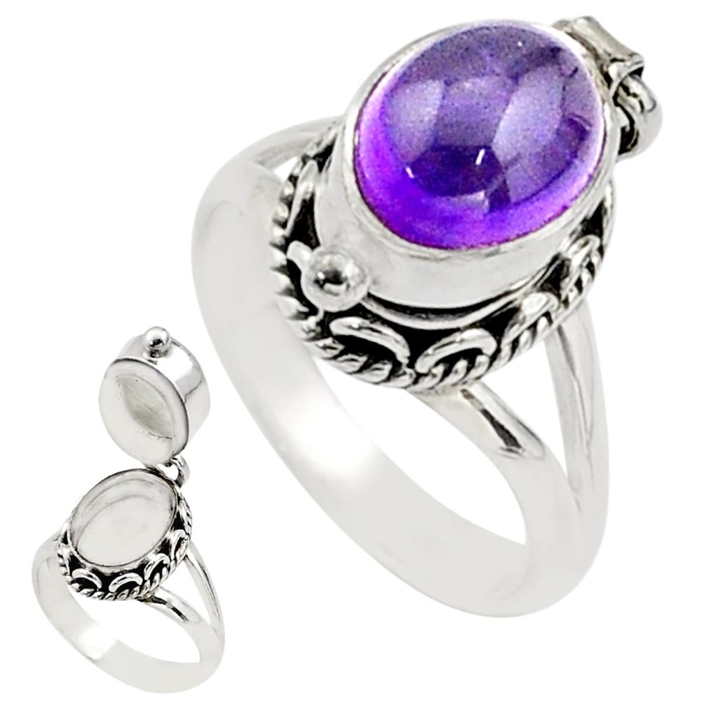 purple amethyst oval 925 silver poison box ring size 6.5 t73078