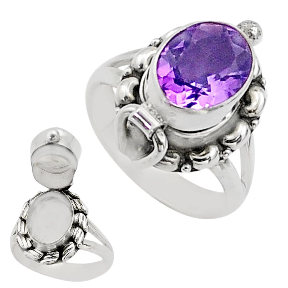 4.17cts natural purple amethyst oval 925 silver poison box ring size 6.5 t73189