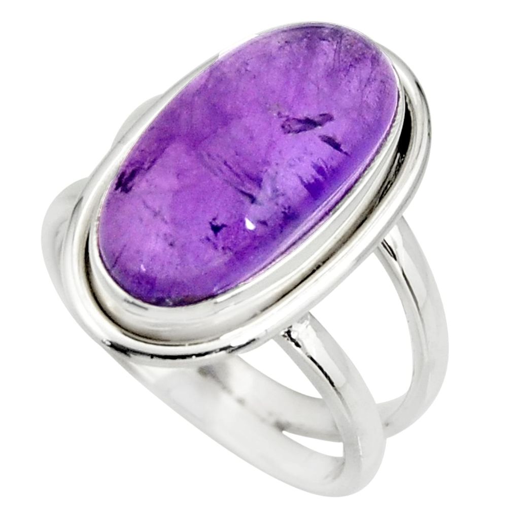 6.57cts natural purple amethyst oval 925 silver solitaire ring size 7.5 r27300