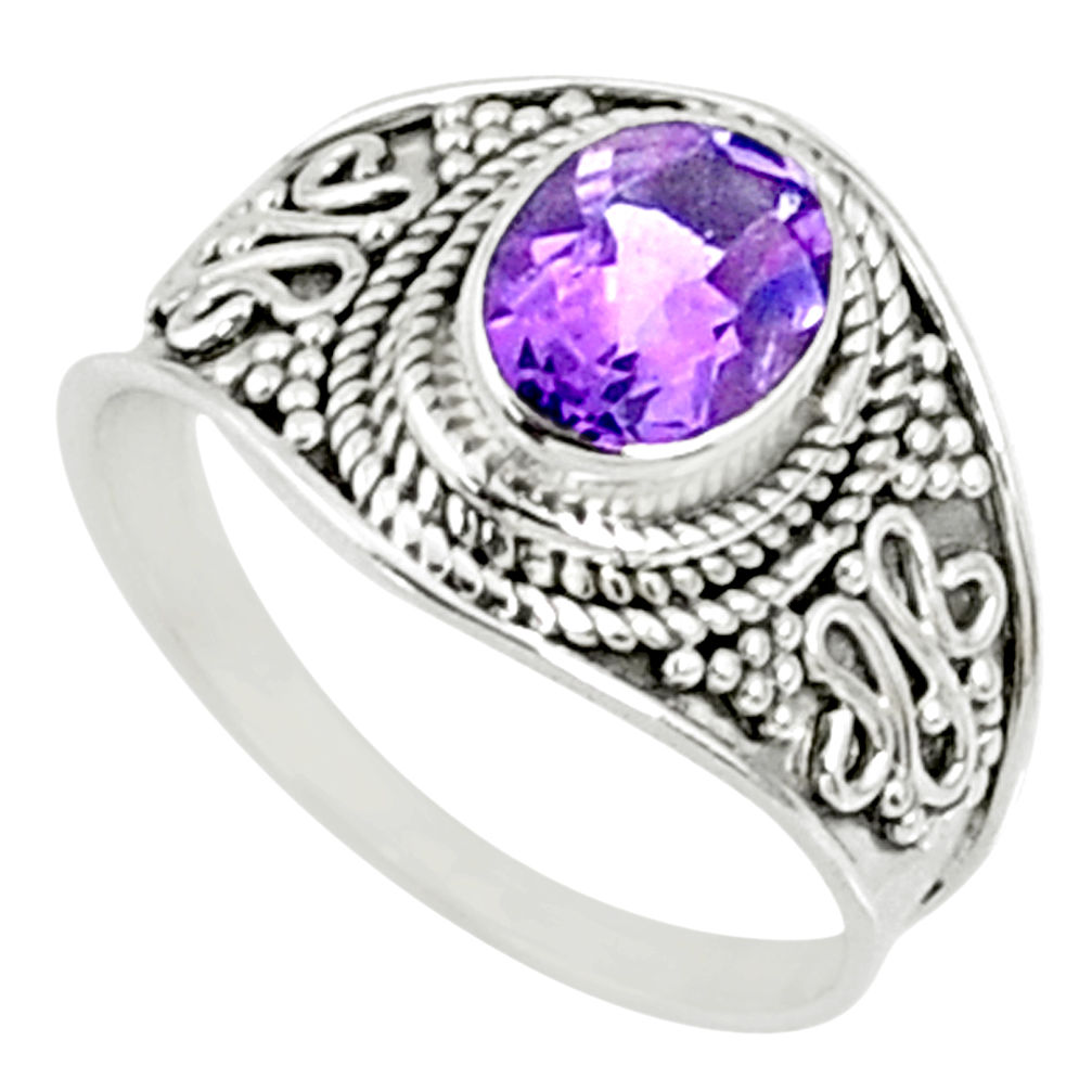 1.93cts natural purple amethyst oval 925 silver solitaire ring size 7.5 r69200