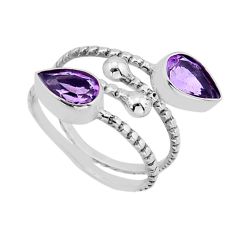 3.84cts natural purple amethyst pear 925 silver adjustable ring size 7 y79409