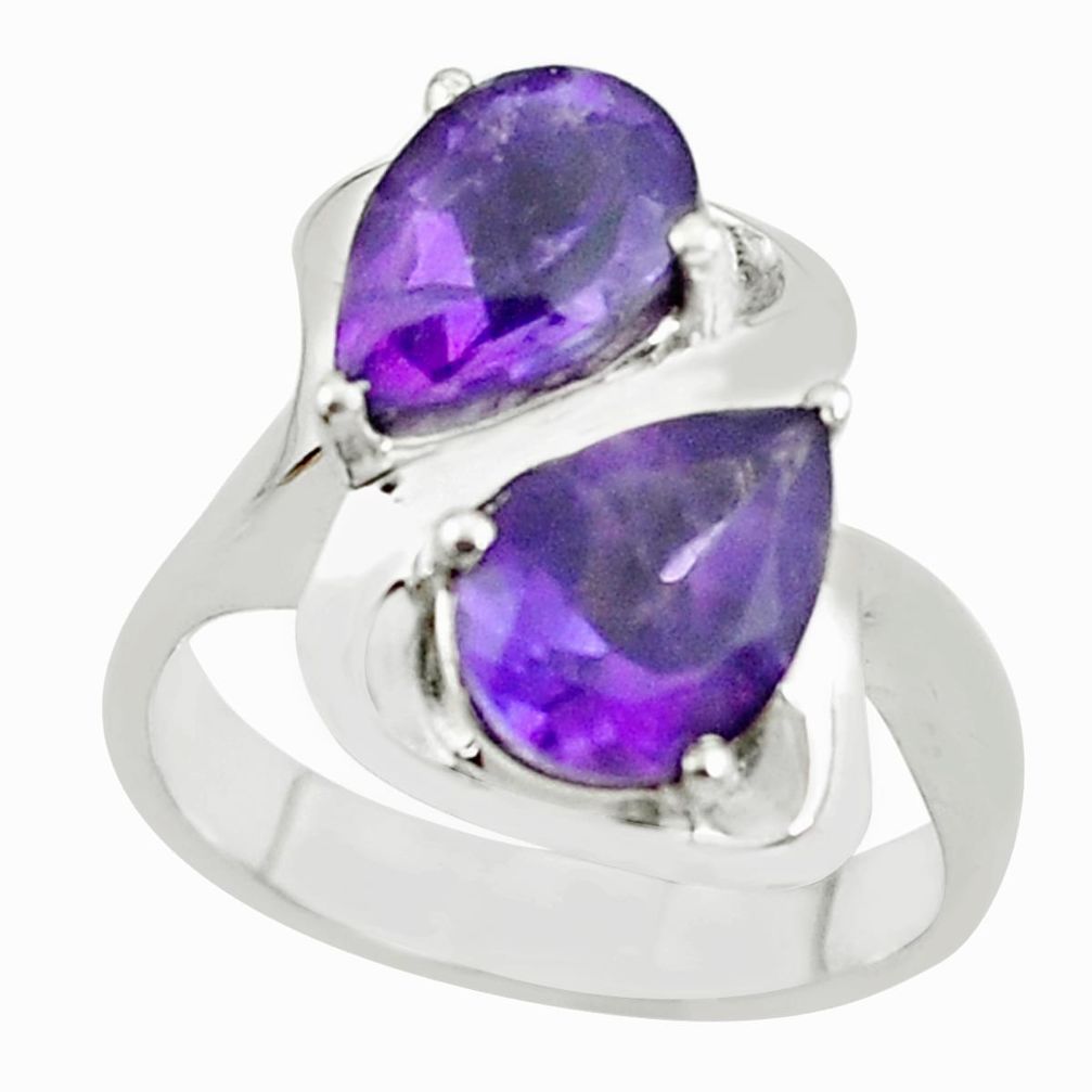 5.56cts natural purple amethyst pear 925 sterling silver ring size 8.5 p62087