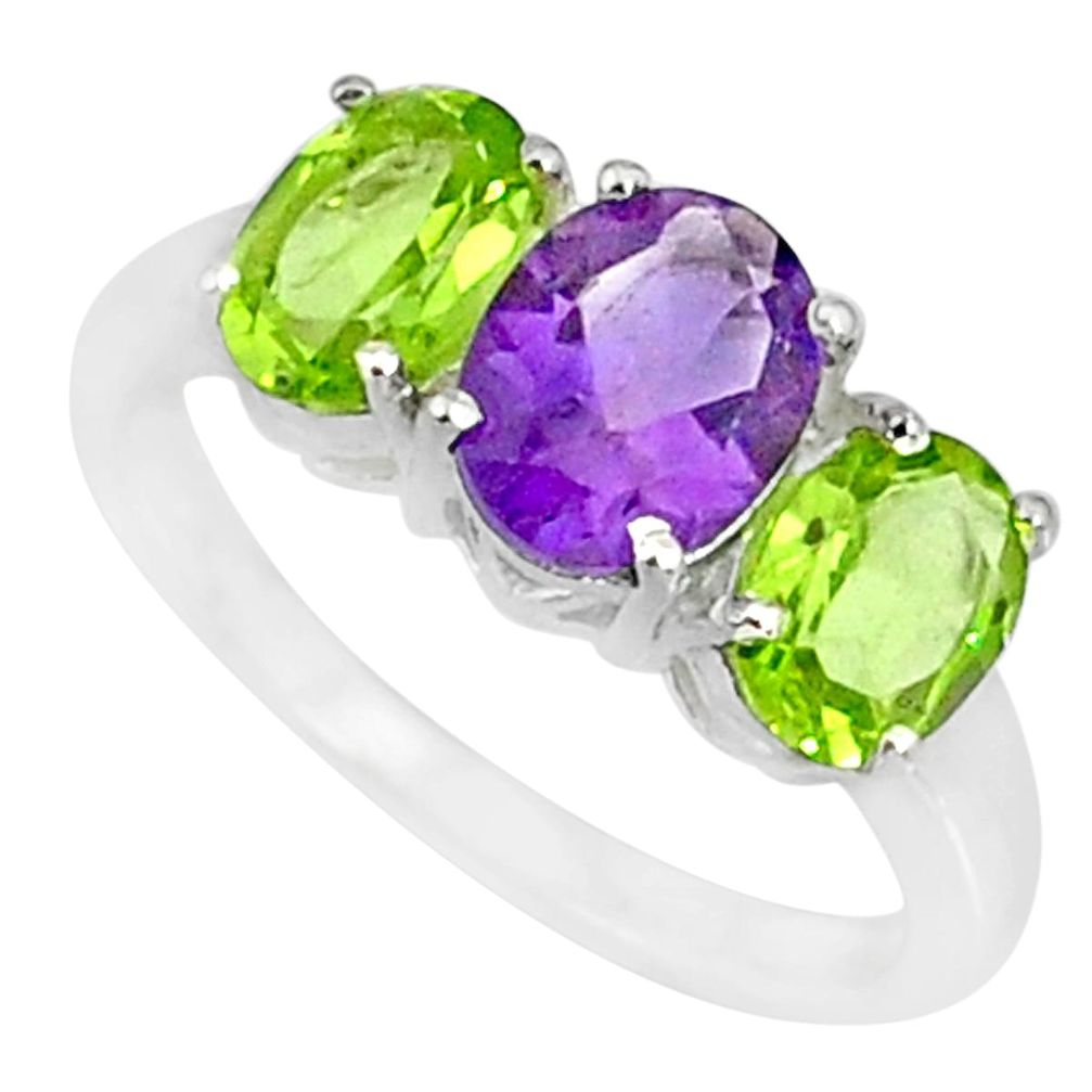 4.87cts natural purple amethyst peridot 925 sterling silver ring size 7 r84076