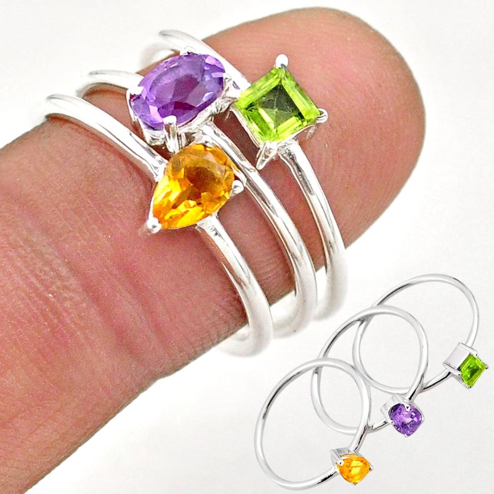 2.81cts natural purple amethyst peridot citrine 925 silver 3 rings size 8 t74839