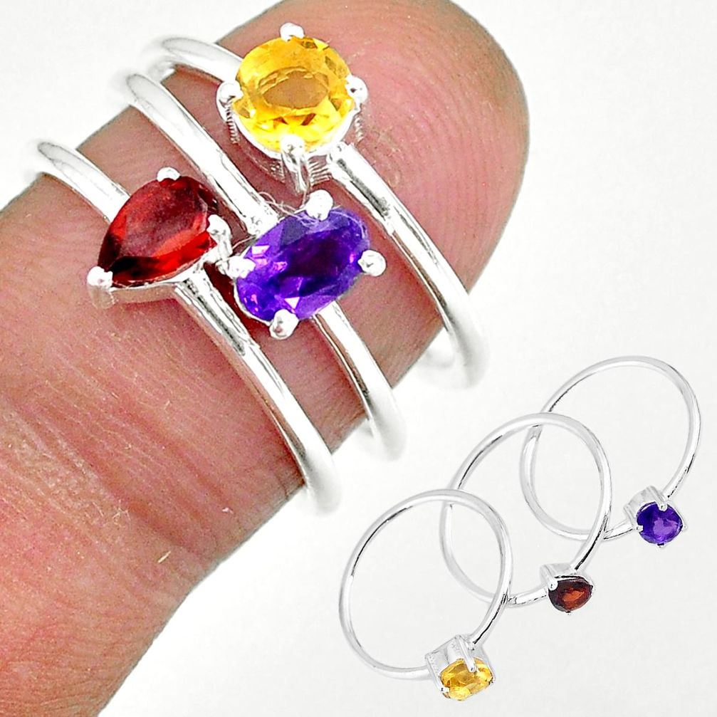 3.02cts natural purple amethyst red garnet 925 silver 3 rings size 6.5 r92467