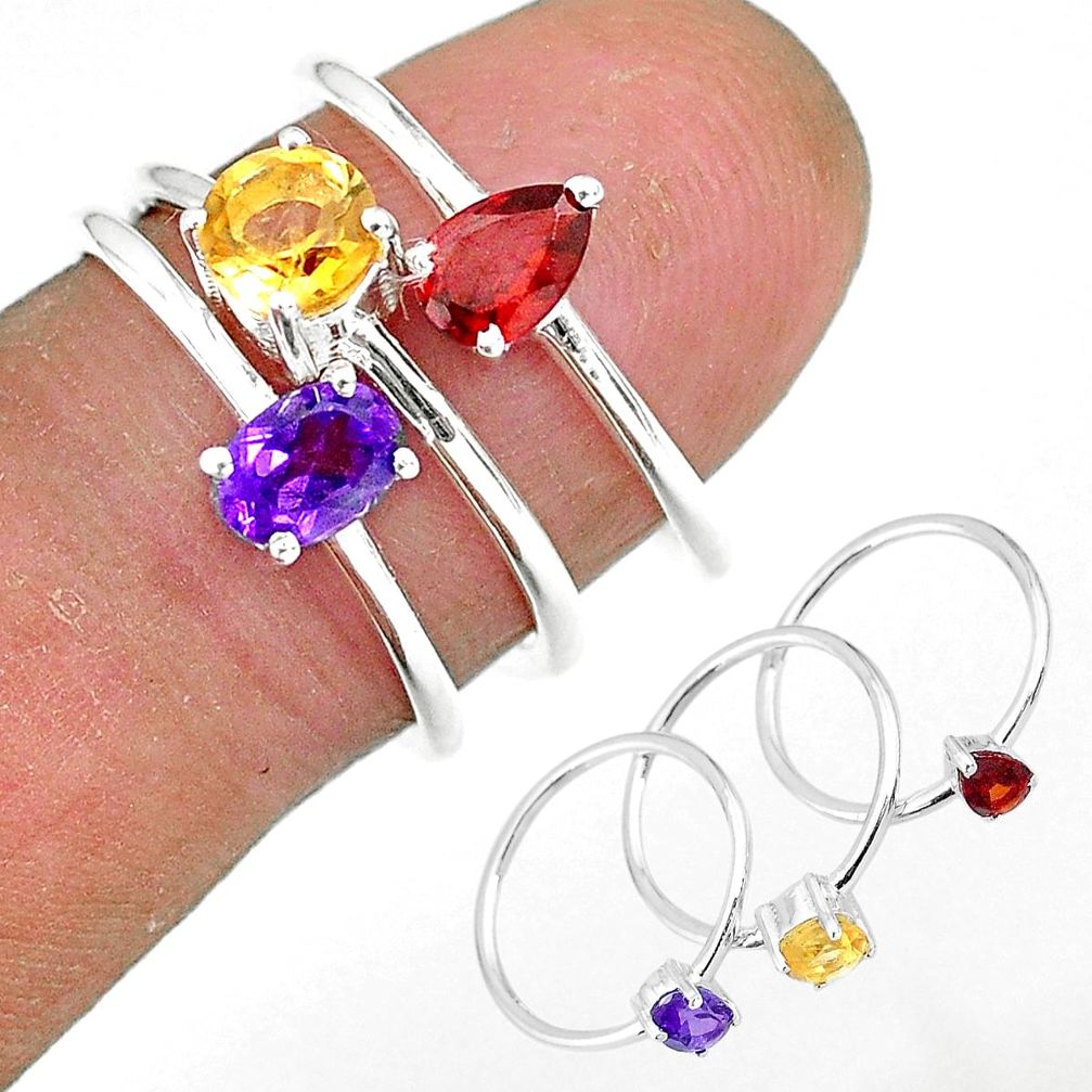 2.82cts natural purple amethyst red garnet 925 silver 3 rings size 6.5 r92477