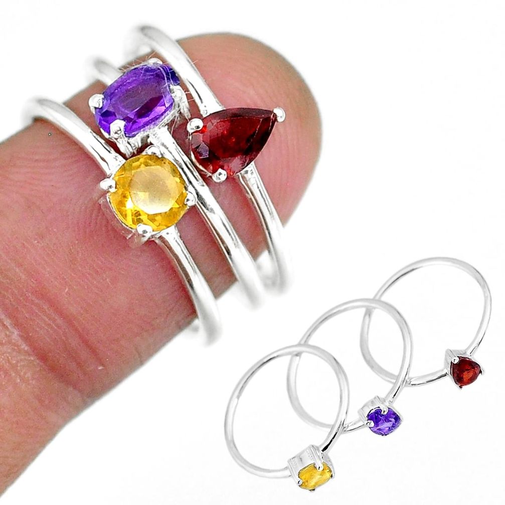 2.91cts natural purple amethyst red garnet 925 silver 3 rings size 6.5 r92496