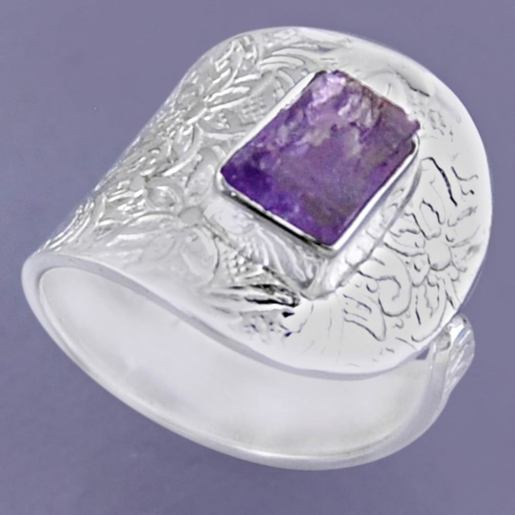 2.97cts natural purple amethyst rough 925 silver adjustable ring size 8 r54866