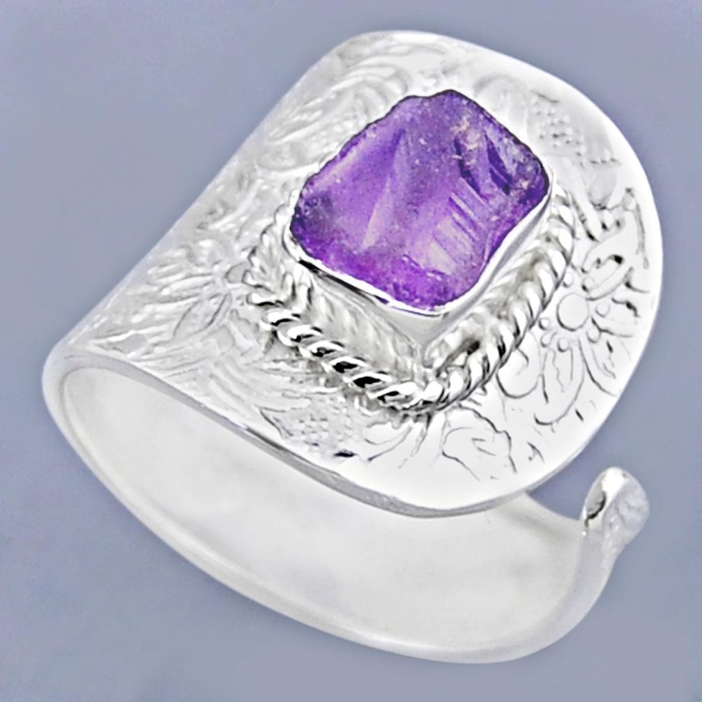 2.44cts natural purple amethyst rough 925 silver adjustable ring size 8 r54914