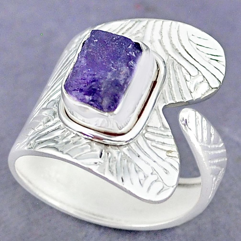 3.37cts natural purple amethyst raw 925 silver adjustable ring size 8 r90510