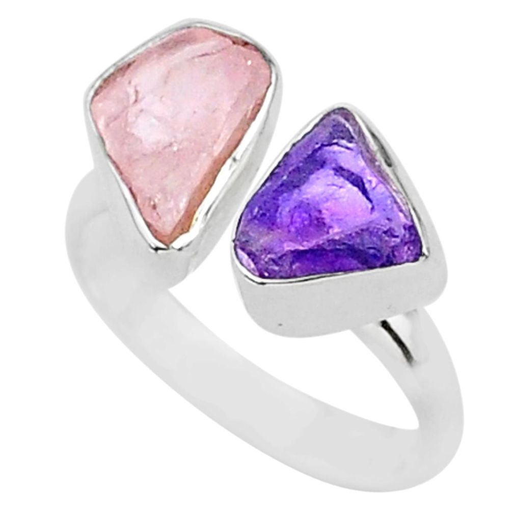 9.53cts natural purple amethyst raw 925 silver adjustable ring size 8 t35165