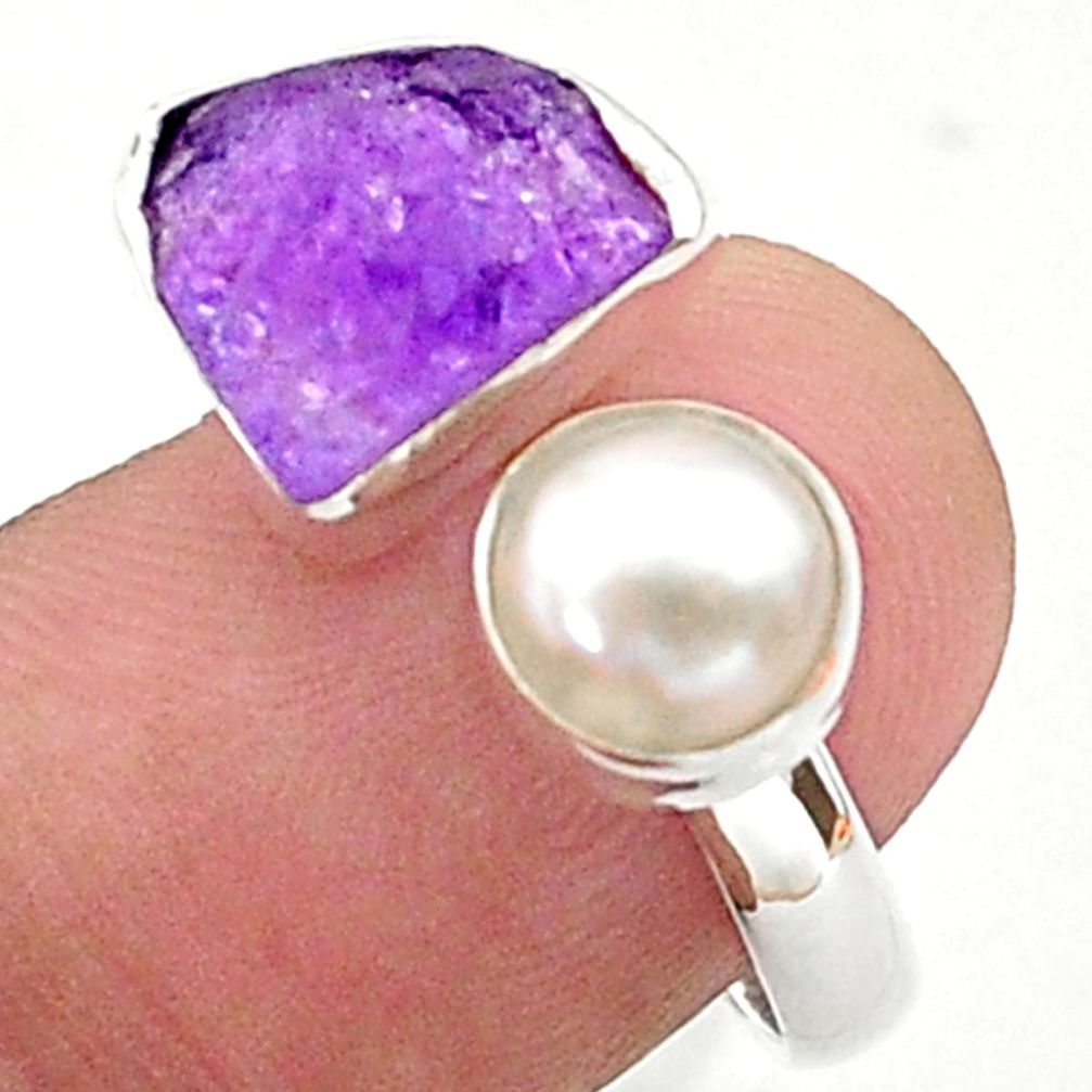 purple amethyst raw 925 silver adjustable ring size 8 t38131
