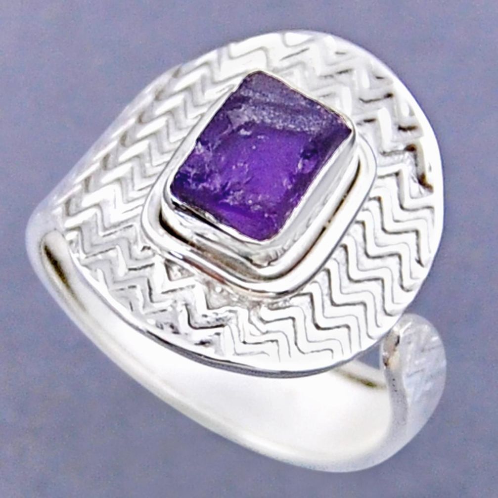 2.72cts natural purple amethyst rough 925 silver adjustable ring size 9 r54791