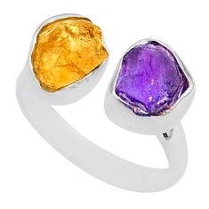 8.38cts natural purple amethyst raw 925 silver adjustable ring size 7.5 t37793