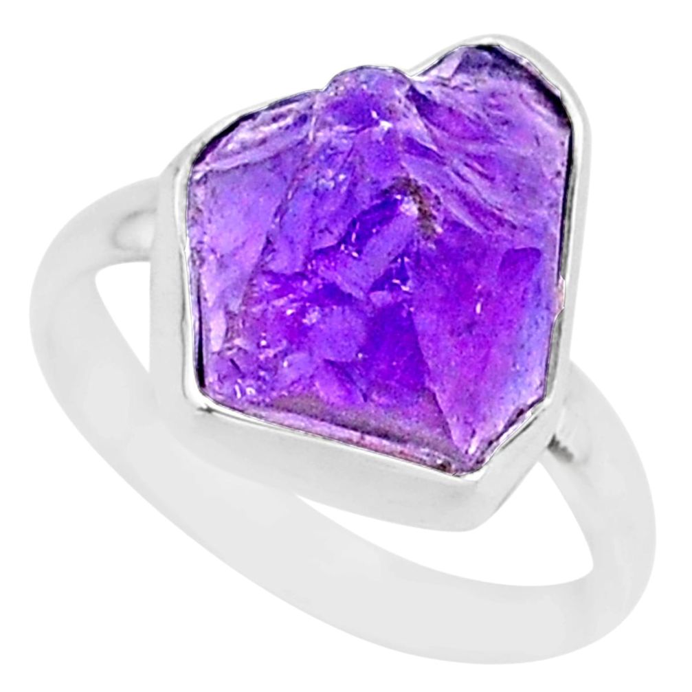8.65cts natural raw purple amethyst rough 925 silver ring size 8 r88578
