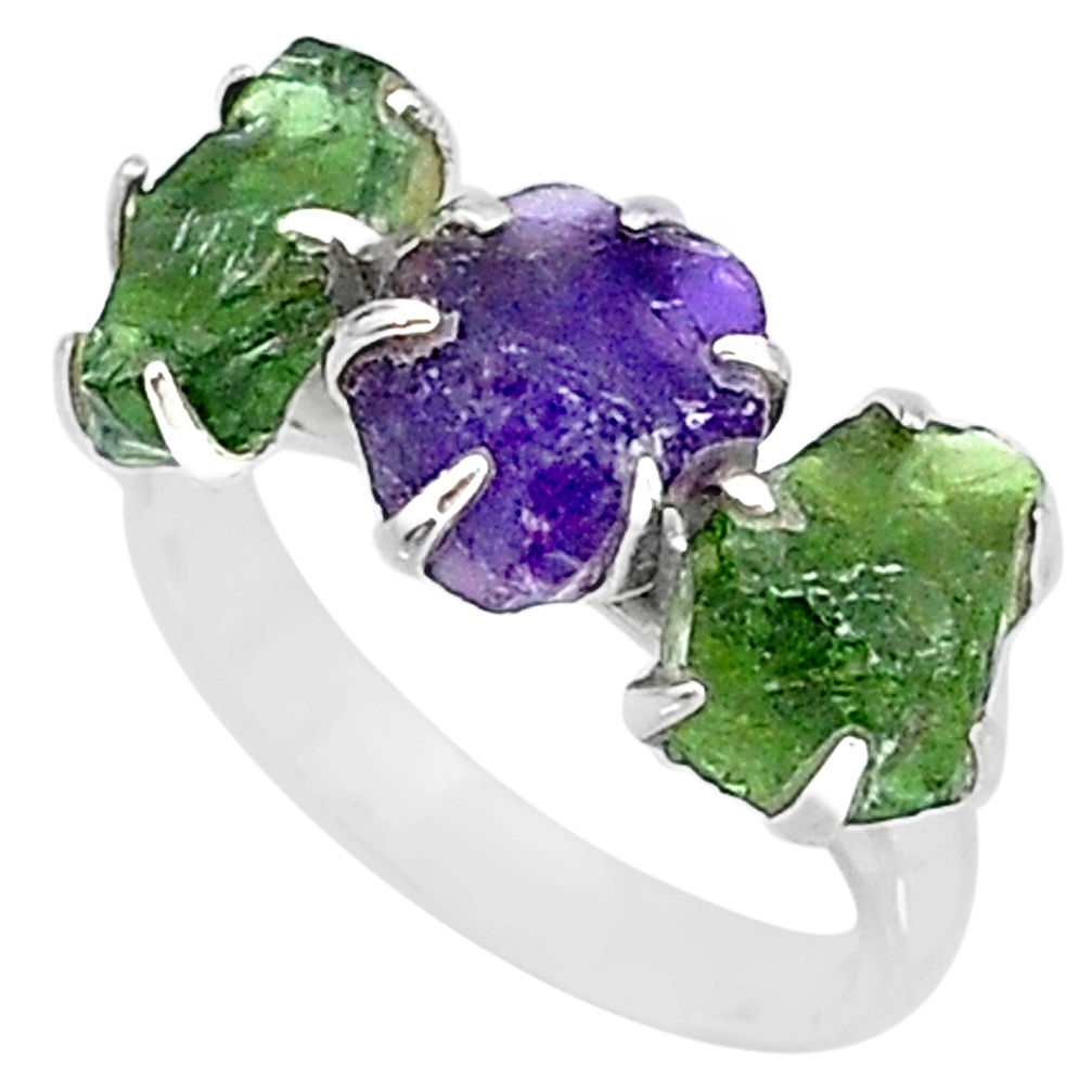 8.87cts natural purple amethyst raw apatite rough 925 silver ring size 7 t7070