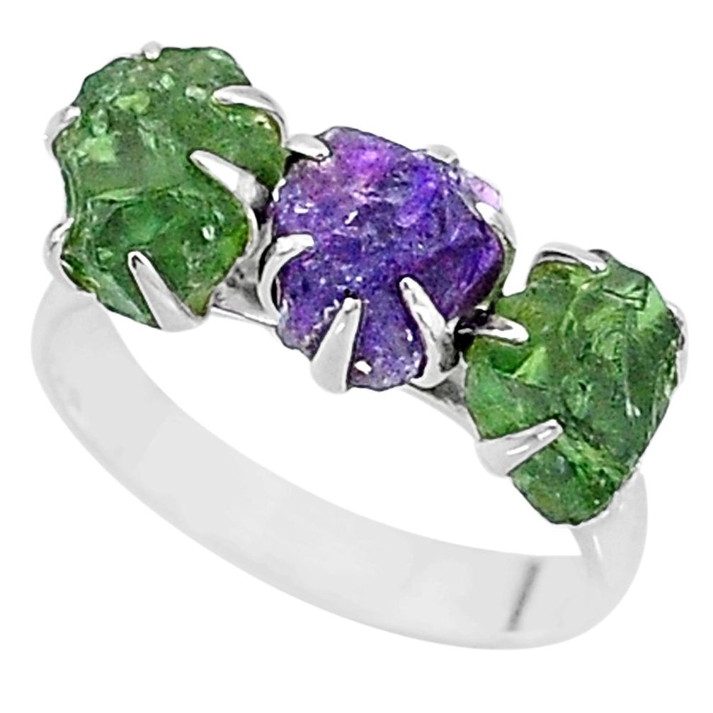 9.33cts natural purple amethyst raw apatite rough 925 silver ring size 9 t7052