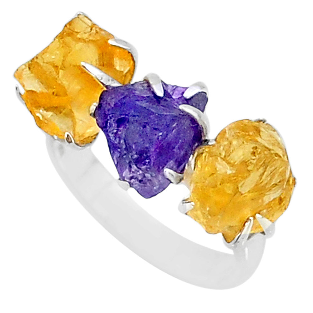 8.95cts natural purple amethyst raw citrine rough 925 silver ring size 7 t7149