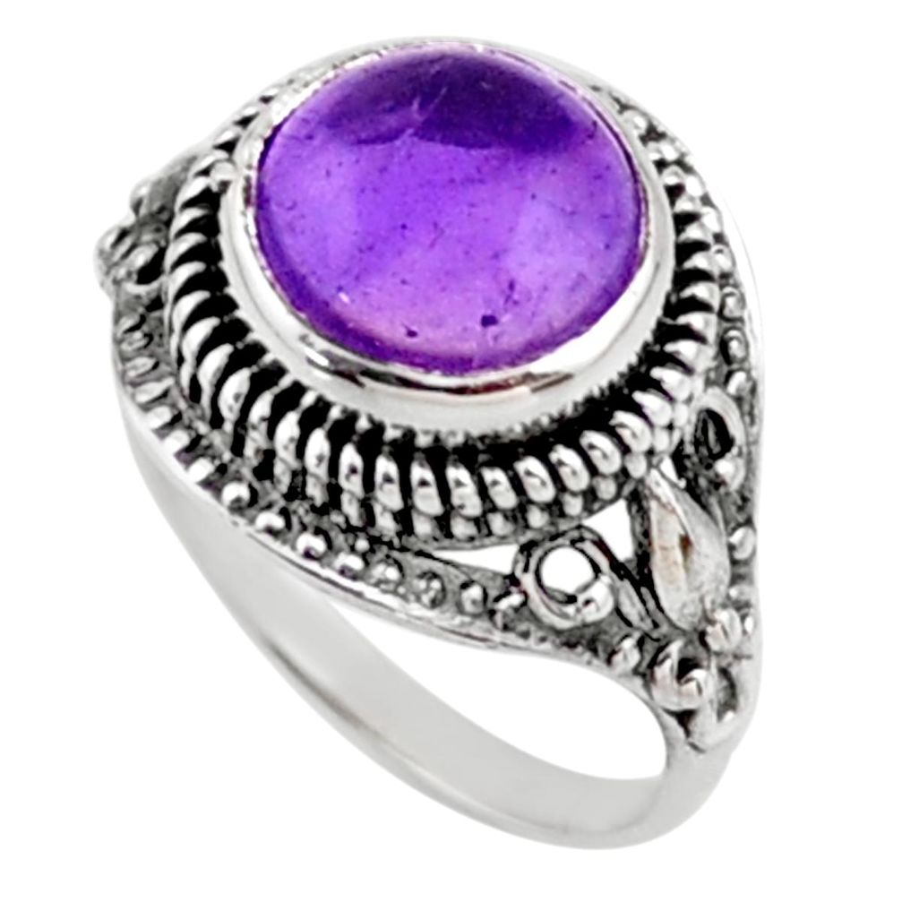 5.53cts natural purple amethyst round 925 silver solitaire ring size 8.5 r54587