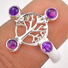 1.14cts natural purple amethyst round 925 silver tree of life ring size 7 t88708
