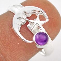 0.42cts natural purple amethyst silver crescent moon star ring size 7.5 t89389