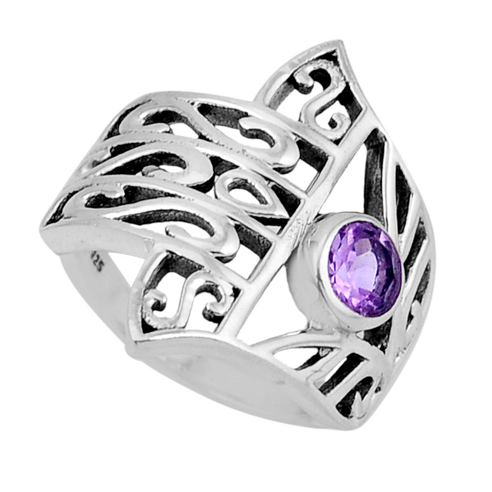 0.76cts natural purple amethyst silver hand of god hamsa ring size 6.5 y45648