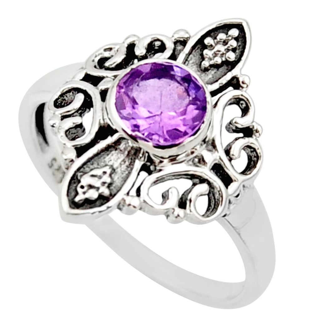 1.08cts natural purple amethyst silver solitaire ring jewelry size 5.5 r35911