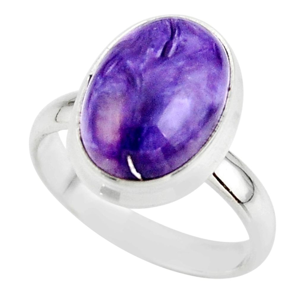 6.14cts natural purple charoite (siberian) 925 silver ring size 8 r46742