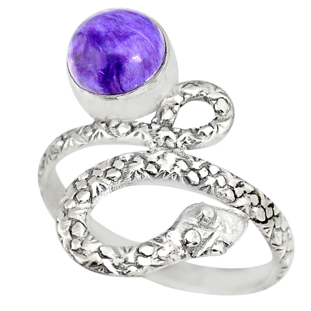 3.01cts natural purple charoite (siberian) 925 silver snake ring size 9.5 r82569