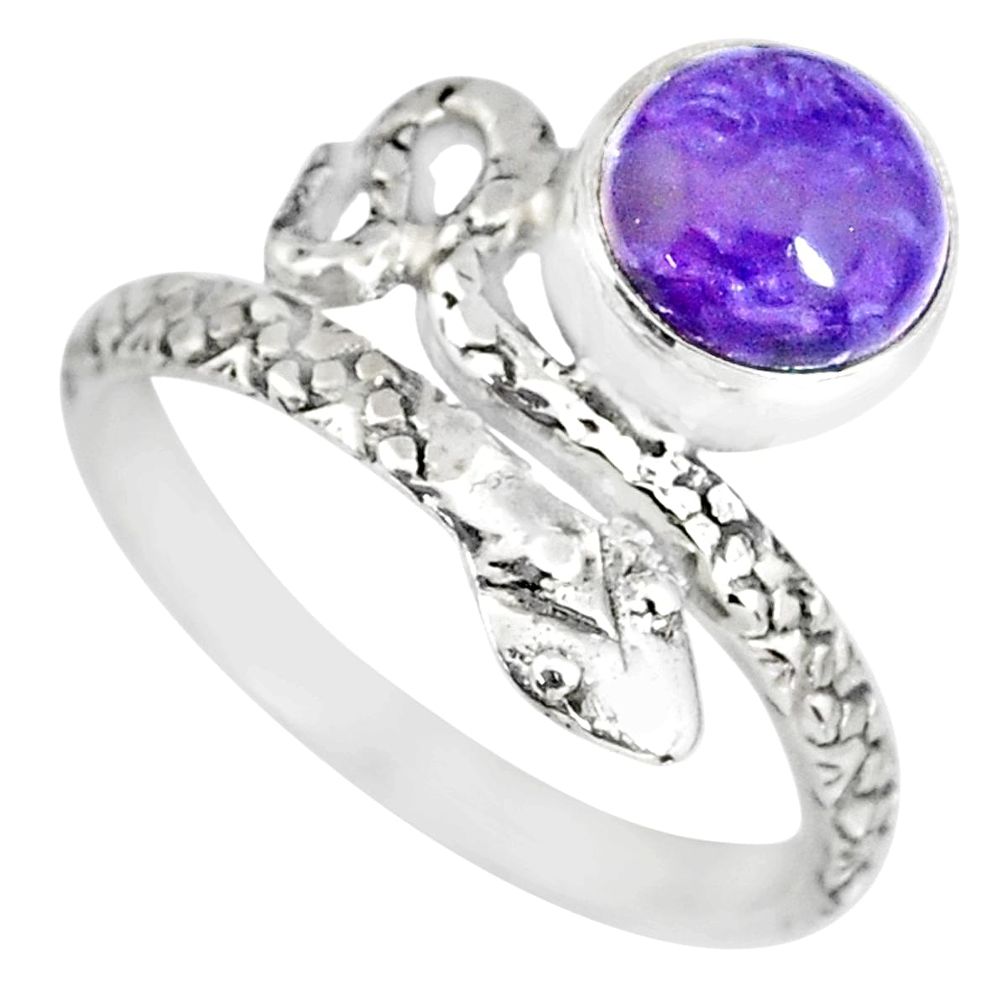3.30cts natural purple charoite (siberian) 925 silver snake ring size 8.5 r82576