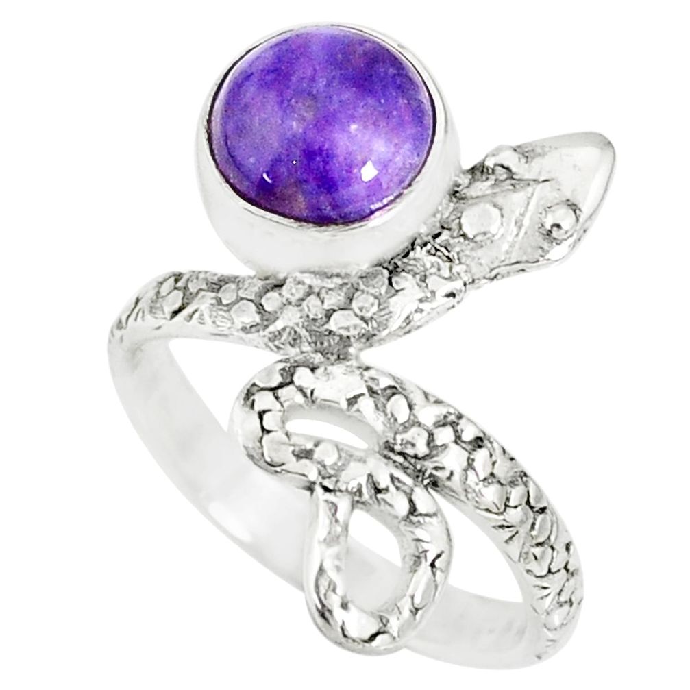 2.93cts natural purple charoite (siberian) 925 silver snake ring size 6 r78608