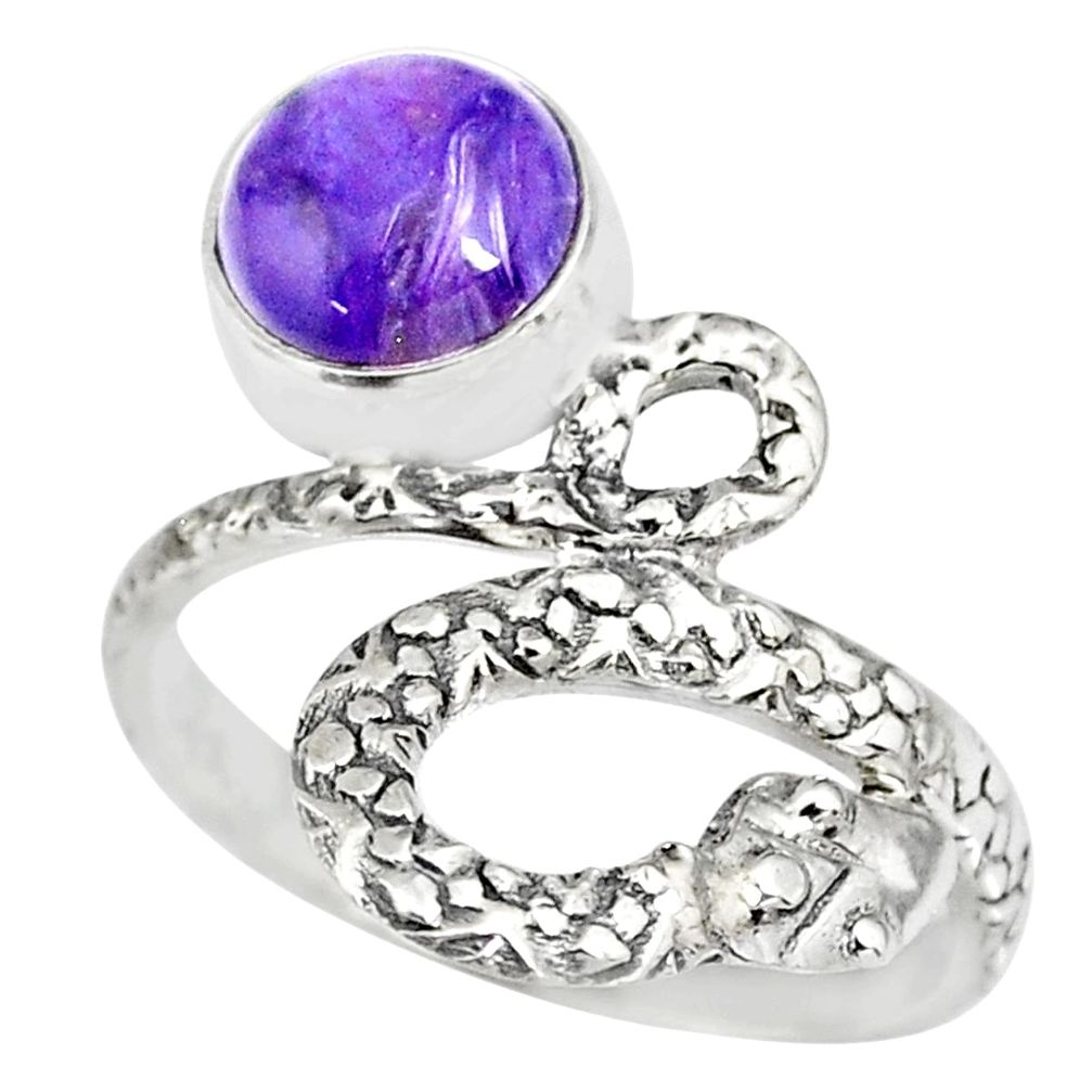 3.11cts natural purple charoite (siberian) 925 silver snake ring size 8 r82571