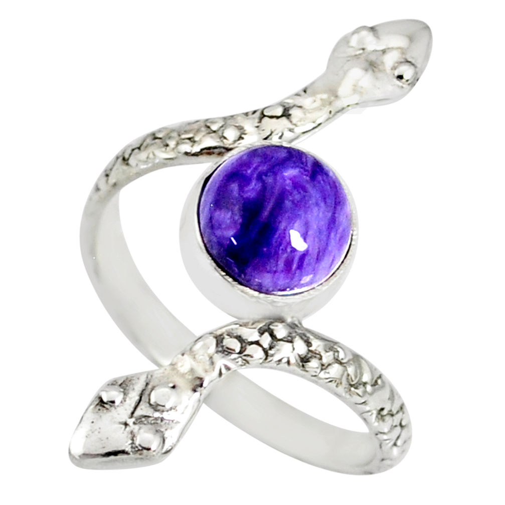 3.50cts natural purple charoite (siberian) 925 silver snake ring size 9 r78690