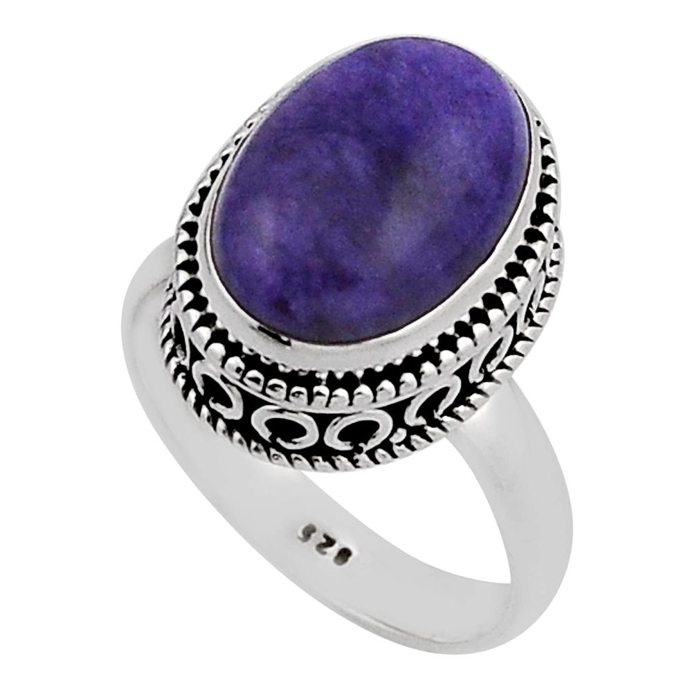 6.83cts natural purple charoite (siberian) oval 925 silver ring size 7.5 n12440