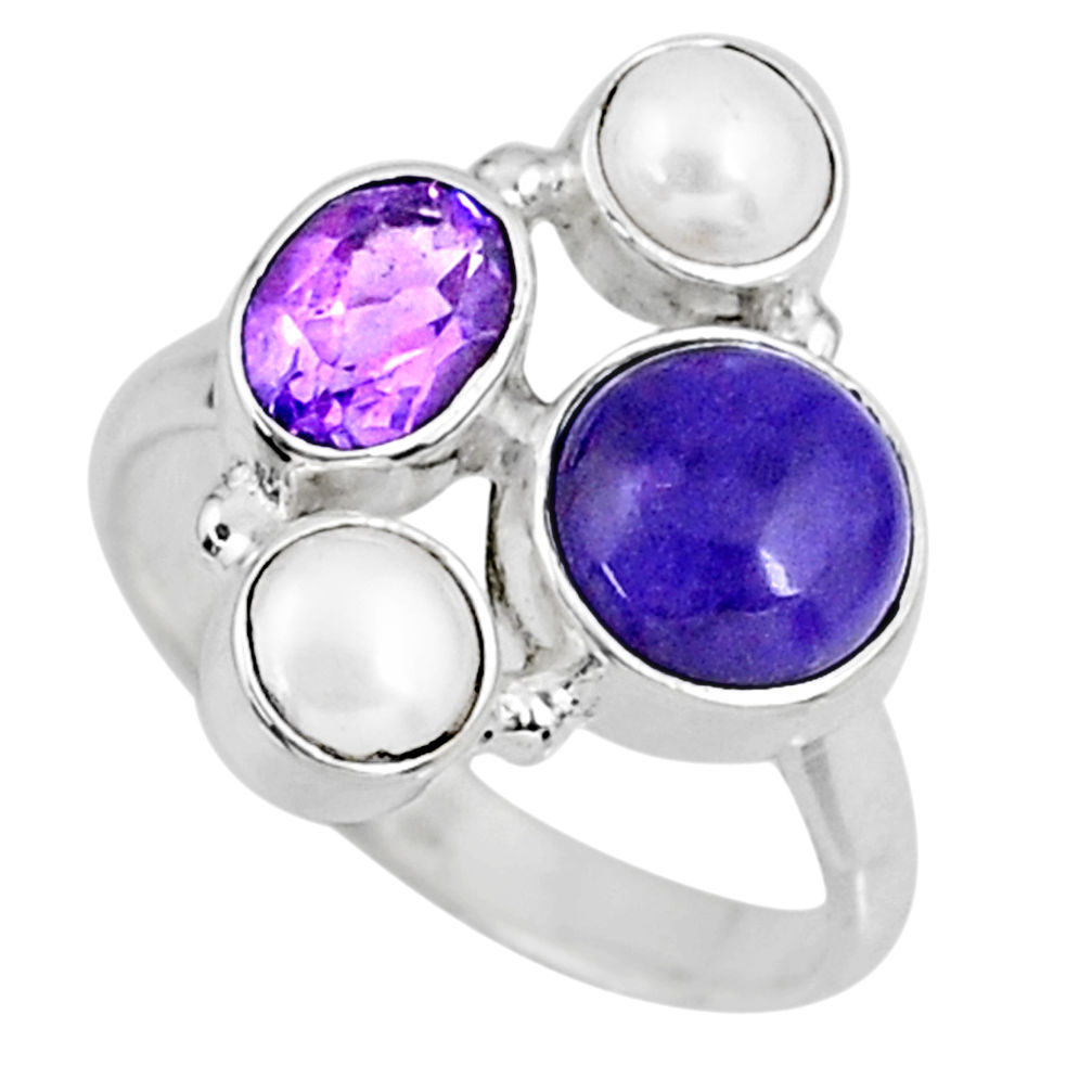 7.04cts natural purple charoite (siberian) pearl 925 silver ring size 8 r57581