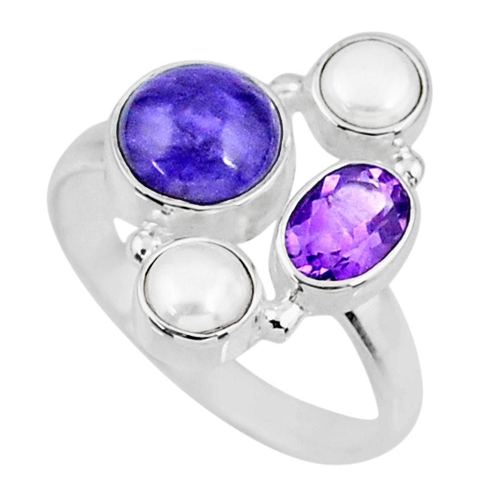 6.47cts natural purple charoite (siberian) pearl 925 silver ring size 9 r57576