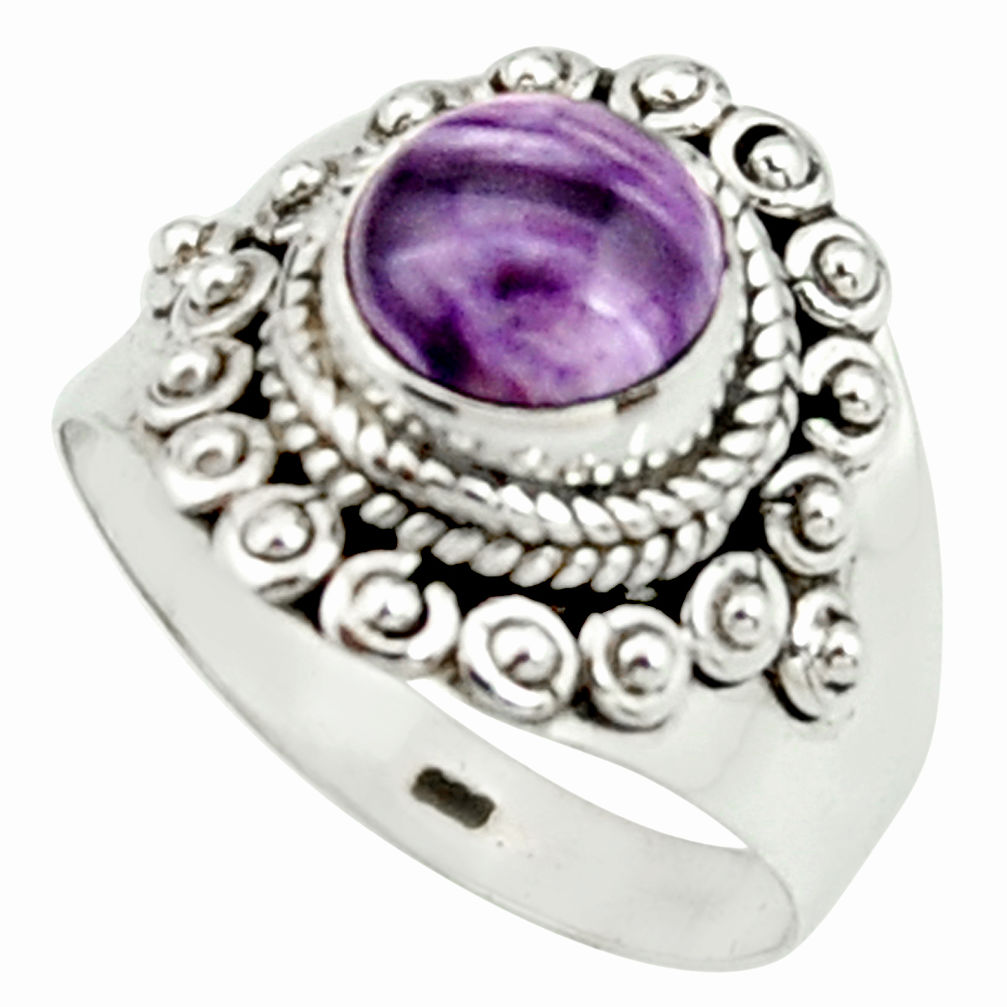 3.42cts natural purple charoite (siberian) silver solitaire ring size 8.5 r22048