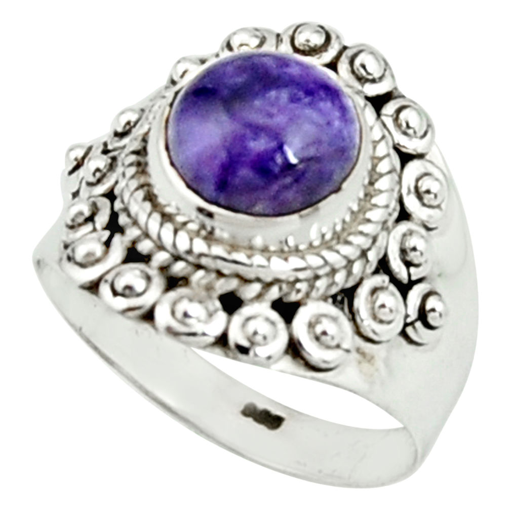 3.28cts natural purple charoite (siberian) silver solitaire ring size 7 r22057