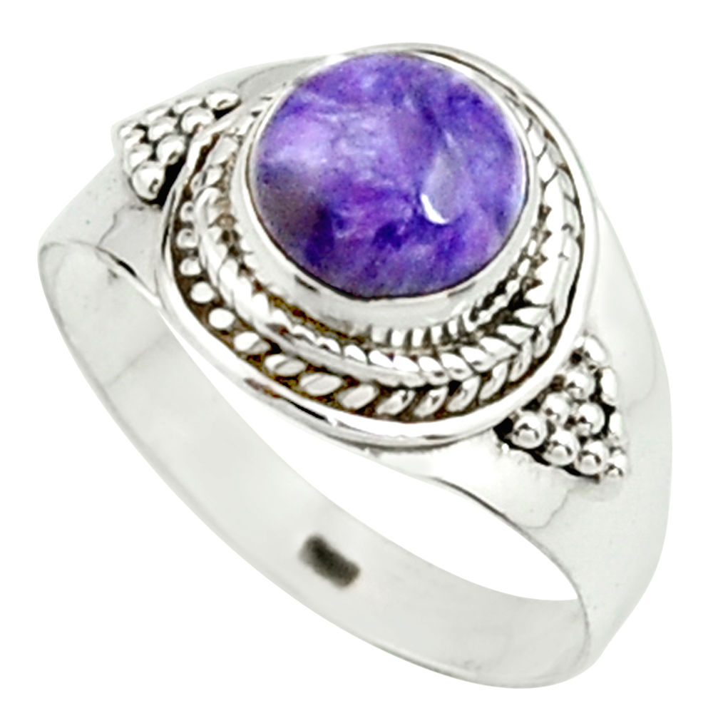 3.01cts natural purple charoite (siberian) silver solitaire ring size 9 r22041