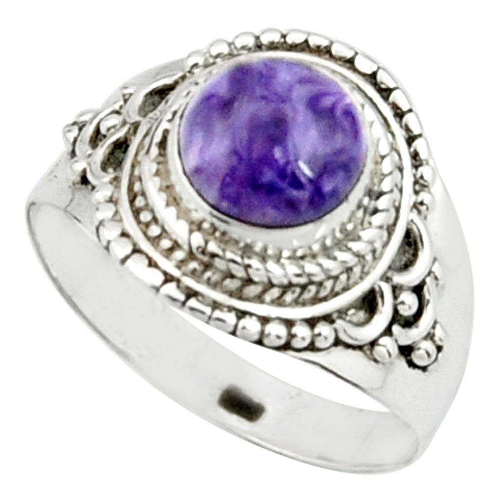 3.19cts natural purple charoite 925 silver solitaire ring size 8.5 r22055